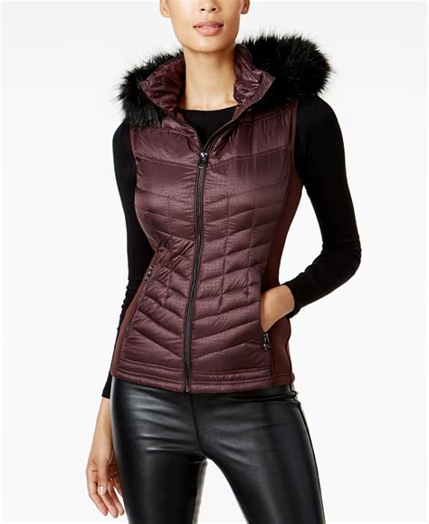 michael michael kors faux fur trim quilted vest|MICHAEL KORS Faux Fur Trim Quilted Vest .